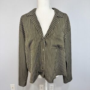 Madewell Resort Shirt Women's Large Brown Dark Olive Cream Striped Relaxed Fit